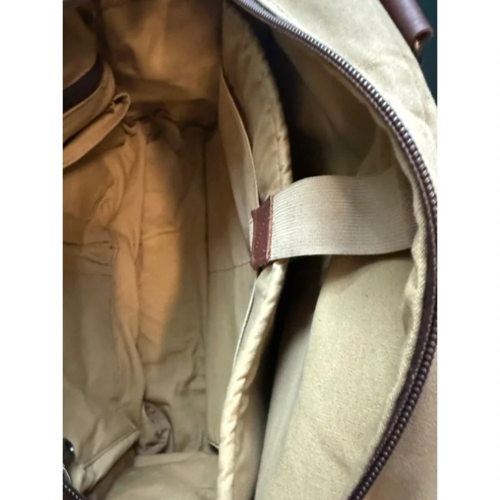 Duluth Trading Co Khaki Oilcloth Canvas Leather Trim Messenger Laptop Bag Field